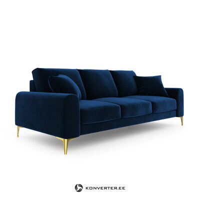 Sofa (madara) mazzini sofos tamsiai mėlyna, aksominė, aukso spalvos metalas