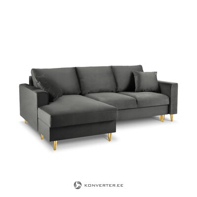 Kampinė sofa-lova (cartadera) mazzini sofos tamsiai pilka, aksominė, auksinė metalinė, kairė