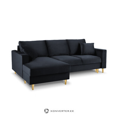 Kampinė sofa-lova (cartadera) mazzini sofos tamsiai mėlyna, aksominė, auksinė metalinė, kairė