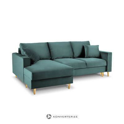 Kampinė sofa-lova (cartadera) mazzini sofos benzinas, aksomas, auksinis metalas, kairėje