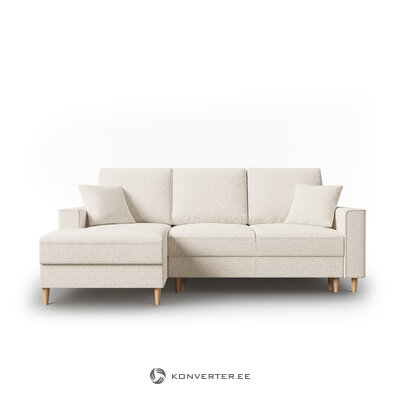 Kampinė sofa-lova (cartadera) mazzini sofos smėlio spalvos, boucle, natūralaus buko mediena, kairėje