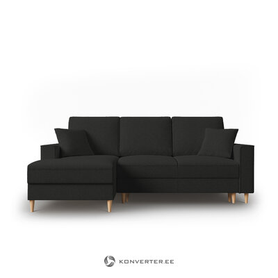 Kampinė sofa-lova (cartadera) mazzini sofos juoda, boucle, natūralaus buko mediena, kairė