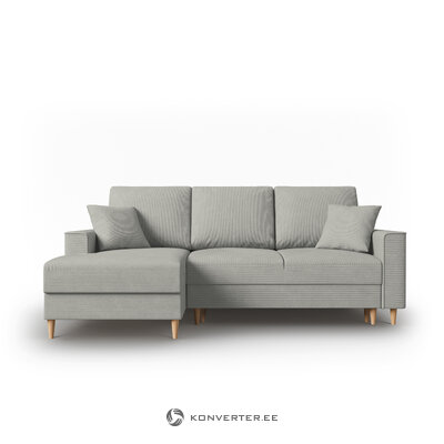 Kampinė sofa-lova (cartadera) mazzini sofos šviesiai pilka, aksominė, natūralaus buko mediena, kairė