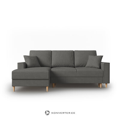 Kampinė sofa-lova (cartadera) mazzini sofos pilka, aksominė, natūralaus buko mediena, kairė