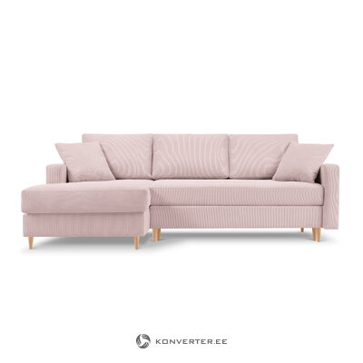 Corner sofa bed (rose) mazzini sofas pink, velvet, natural beech wood, left