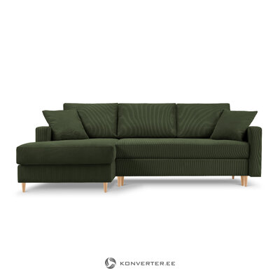 Corner sofa bed (rose) mazzini sofas bottle green, velvet, natural beech wood, left