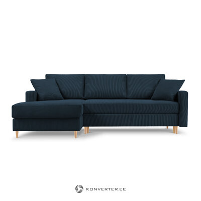 Corner sofa bed (rose) mazzini sofas dark blue, velvet, natural beech wood, left