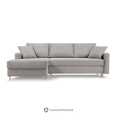 Corner sofa bed (rose) mazzini sofas, light gray, velvet, natural beech wood, left