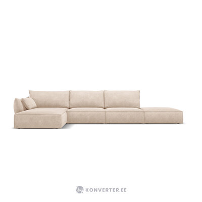 Kampinė sofa &#39;vanda&#39; smėlio spalvos, šenilinė, juodo plastiko, kairė