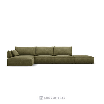 Kampinė sofa &#39;vanda&#39; žalia, šenilinė, juoda plastikinė, kairė