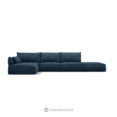 Kampinė sofa &#39;vanda&#39; giliai mėlyna, šenilinė, juoda plastikinė, kairė