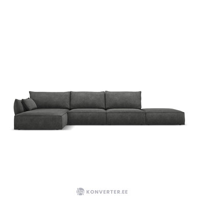 Kampinė sofa &#39;vanda&#39; pilka, šenilinė, juodo plastiko, kairė