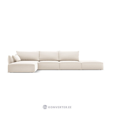 Kampinė sofa &#39;vanda&#39; šviesiai smėlio spalvos, aksomo, juodo plastiko, kairė