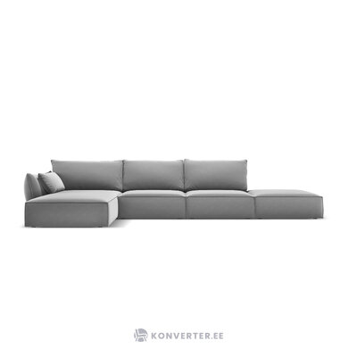 Kampinė sofa &#39;vanda&#39;, pilka, aksominė, juodo plastiko, kairė