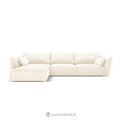 Kampinė sofa &#39;vanda&#39; šviesiai smėlio spalvos, šenilinė, juodo plastiko, kairė