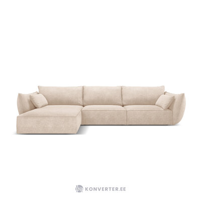 Kampinė sofa &#39;vanda&#39; smėlio spalvos, šenilinė, juodo plastiko, kairė