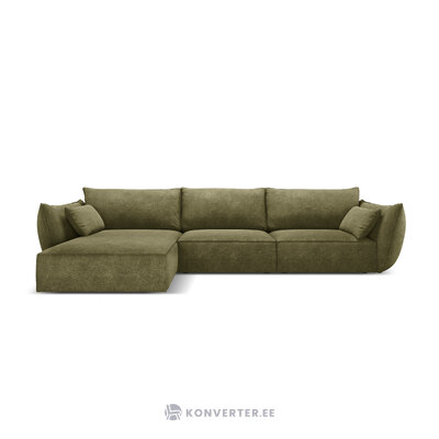 Kampinė sofa &#39;vanda&#39; žalia, šenilinė, juoda plastikinė, kairė