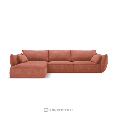 Kampinė sofa &#39;vanda&#39; raudona, šenilinė, juoda plastikinė, kairė