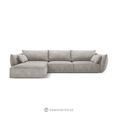 Kampinė sofa &#39;vanda&#39; šviesiai pilka, šenilinė, juodo plastiko, kairė