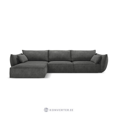 Kampinė sofa &#39;vanda&#39; pilka, šenilinė, juodo plastiko, kairė