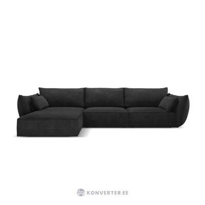 Kampinė sofa &#39;vanda&#39; tamsiai pilka, šenilinė, juodo plastiko, kairė