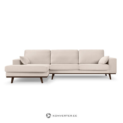 Kampinė sofa (hebe) mazzini sofos smėlio spalvos, aksominė, be kojų, kairė