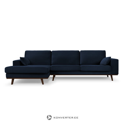 Corner sofa (hebe) in mazzini sofas, deep blue, velvet, without legs, left