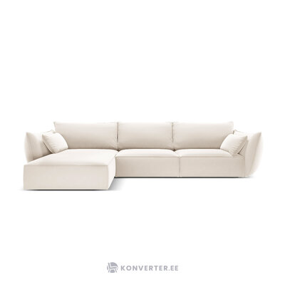 Kampinė sofa &#39;vanda&#39; šviesiai smėlio spalvos, aksomo, juodo plastiko, kairė