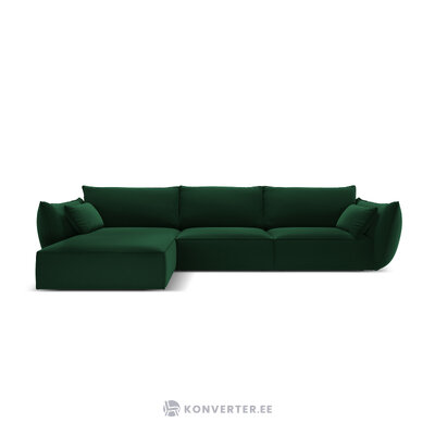 Kampinė sofa &#39;vanda&#39; buteliukas žalias, aksominis, juodas plastikas, kairėje