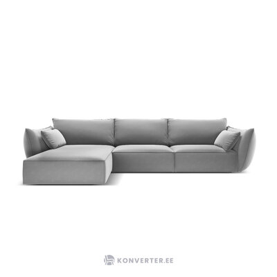 Kampinė sofa &#39;vanda&#39;, pilka, aksominė, juodo plastiko, kairė