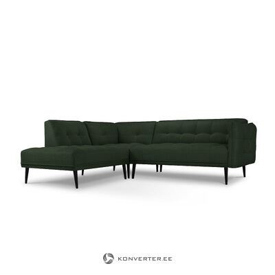 Kampinė sofa (canna) mazzini sofos tamsiai žalia, struktūrinis audinys, juodo buko mediena, kairė