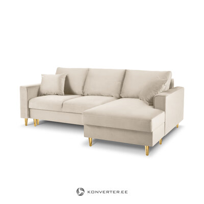 Kampinė sofa-lova (cartadera) mazzini sofos smėlio spalvos, aksominis, auksinis metalas, geriau