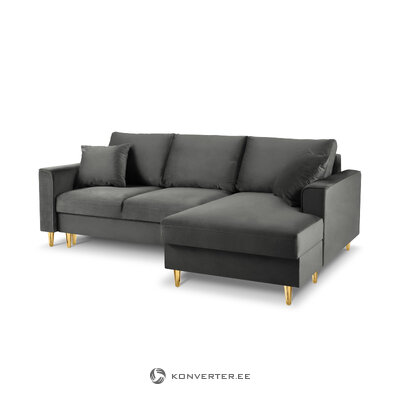 Kampinė sofa-lova (cartadera) mazzini sofos tamsiai pilka, aksominė, auksinė metalinė, geresnė