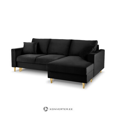 Kampinė sofa-lova (cartadera) mazzini sofos juoda, aksominė, auksinė metalinė, geriau