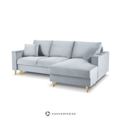 Kampinė sofa-lova (cartadera) mazzini sofos šviesiai mėlyna, aksominė, auksinė metalinė, geresnė