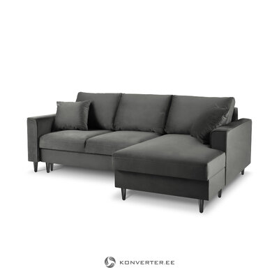 kampinė sofa-lova (cartadera) mazzini sofos tamsiai pilka, aksominė, juoda chromo metalinė, geresnė