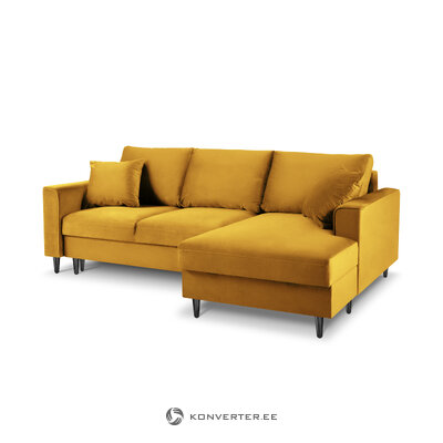 kampinė sofa-lova (cartadera) mazzini sofos geltona, aksominė, juoda chromo metalinė, geresnė