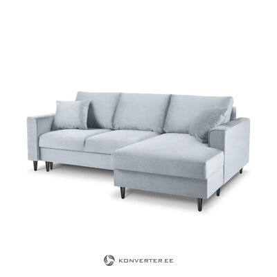 Kampinė sofa-lova (cartadera) mazzini sofos šviesiai mėlyna, aksominė, juoda chromo metalinė, geresnė