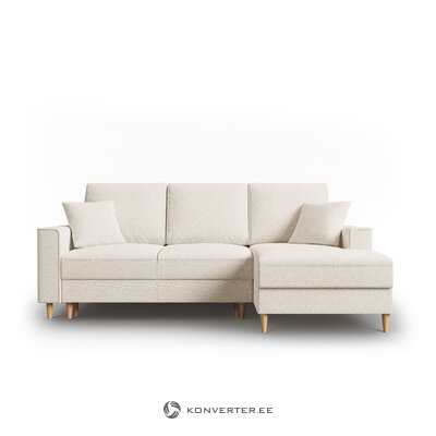 Kampinė sofa-lova (cartadera) mazzini sofos smėlio spalvos, boucle, natūralaus buko mediena, geriau