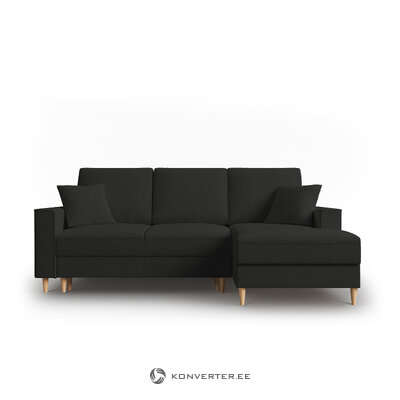 Kampinė sofa-lova (cartadera) mazzini sofos juoda, boucle, natūralaus buko mediena, geresnė