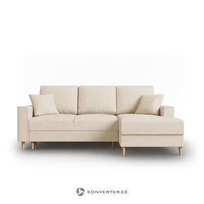 Kampinė sofa-lova (cartadera) mazzini sofos smėlio spalvos, aksomo, natūralaus buko medienos, geriau