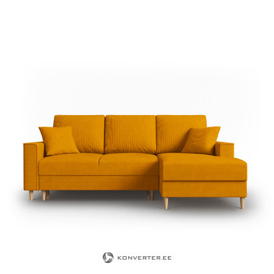 Kampinė sofa-lova (cartadera) mazzini sofos geltona, aksominė, natūralaus buko mediena, geresnė