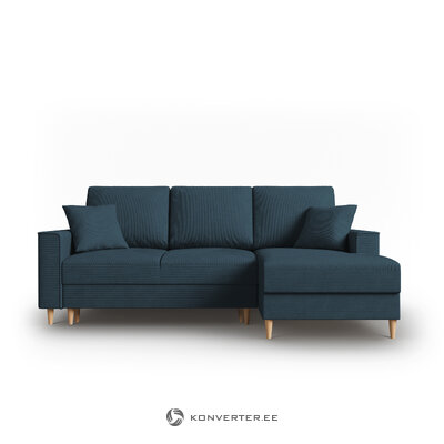 Kampinė sofa-lova (cartadera) mazzini sofos tamsiai mėlyna, aksominė, natūralaus buko mediena, geresnė