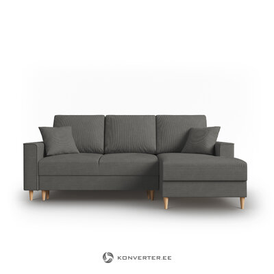 kampinė sofa-lova (cartadera) mazzini sofos pilka, aksominė, natūralaus buko mediena, geresnė