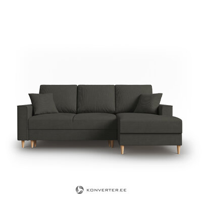 Kampinė sofa-lova (cartadera) mazzini sofos juoda, aksominė, natūralaus buko mediena, geresnė