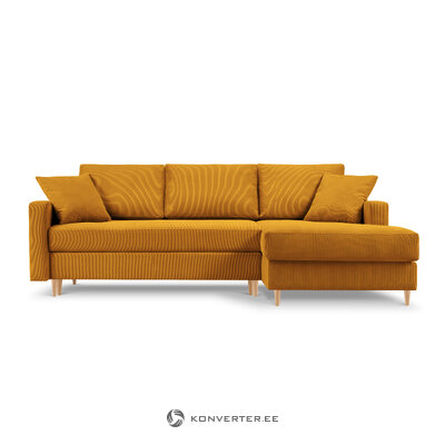 Kampinė sofa-lova (rožinė) mazzini sofa geltona, aksominė, natūralaus buko mediena, geriau