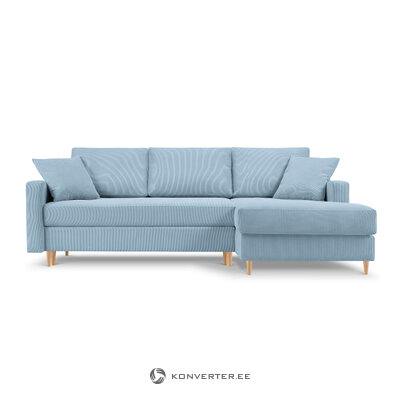 Kampinė sofa-lova (rožinė) mazzini sofos šviesiai mėlyna, aksominė, natūralaus buko mediena, geriau