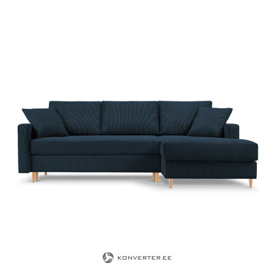 Corner sofa bed (rose) mazzini sofas dark blue, velvet, natural beech wood, better