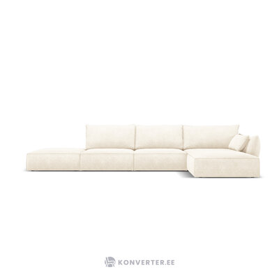 Kampinė sofa &#39;vanda&#39; šviesiai smėlio spalvos, šenilinė, juodo plastiko, geriau