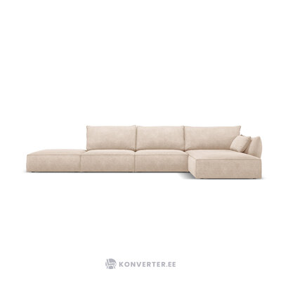 Kampinė sofa &#39;vanda&#39; smėlio spalvos, šenilinė, juodo plastiko, geriau